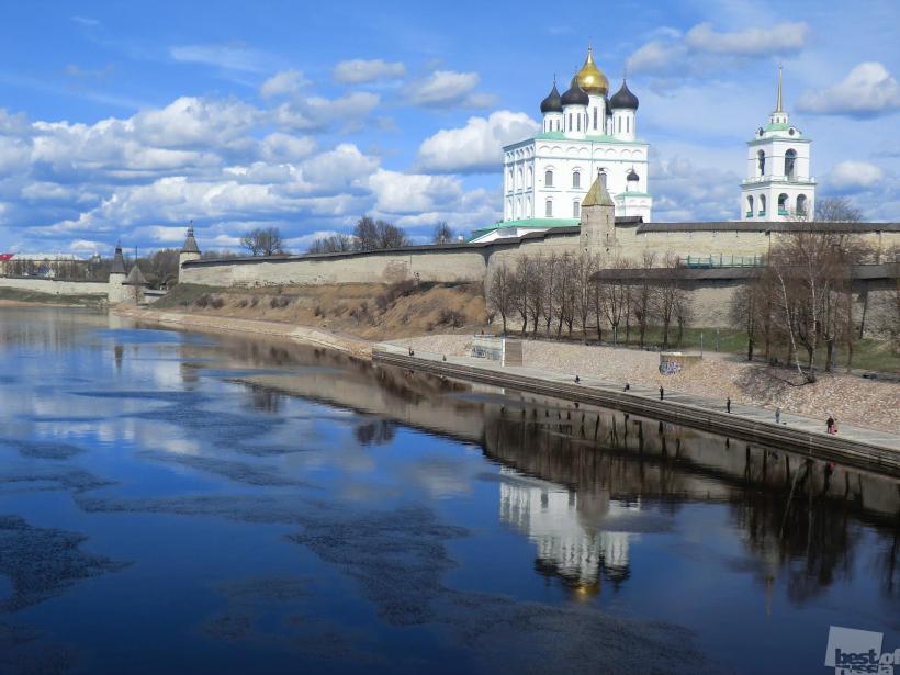 Псков, Великая, Облака, Весна, Россия...