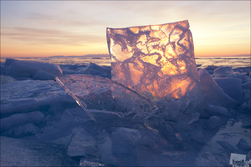 Ice piece on lake Baikal in the morning