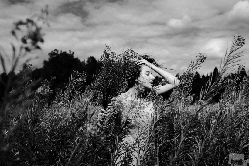 In the field.